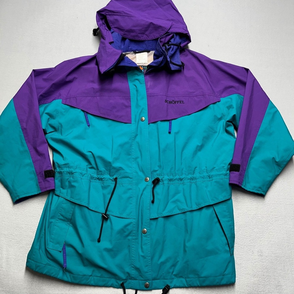 VTG Retro Schoffel Sport Power Jacket Purple Teal‎ Hooded Outdoor Gortex SZ D 42